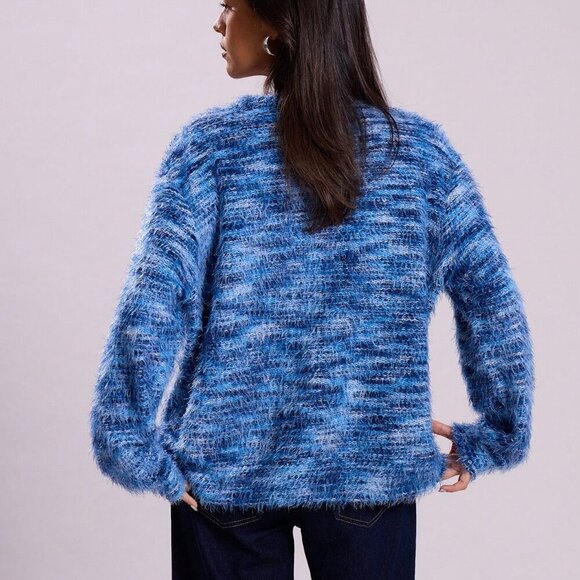 Blue Casual Women's Oversized Textured sweater cardigan - Picture 2 of 6